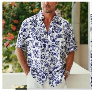 Yiume Men's Blue Floral Hawaiian Shirt